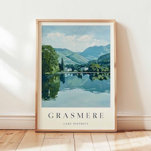 Grasmere Poster, Lake District Travel Print, Cumbria Wall Art, UK Travel Decor, English Village Print, Lake District Poster, UK Travel Art