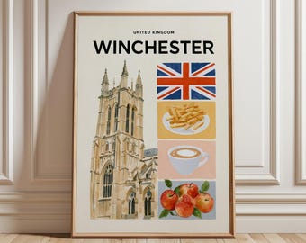 Winchester Print | UK Cathedral Travel Poster | British City Wall Art
