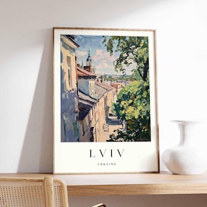 Póster de Lviv, impresión de viaje a Ucrania, arte mural del casco antiguo de Lviv, póster de ciudad europea, impresión de paisaje urbano, decoración ucraniana, regalo de viaje a Ucrania