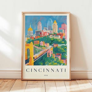 Pôster de Cincinnati, Impressão de Viagem de Ohio, Arte de Parede de Cidade dos EUA, Decoração de Horizonte, Presente de Viagem de Cincinnati, Impressão de Cidade do Centro-Oeste, Arte de Viagem de Ohio