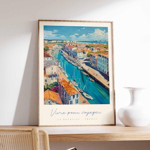 Póster de La Rochelle, impresión de viaje a Francia, impresión de ciudad portuaria, decoración de pueblo costero, arte con vista al mar, póster de ciudad marítima, regalo de viaje a Francia
