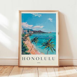 Honolulu Travel Poster: Waikiki Beach, Oahu Hawaii Print