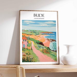 Bude poster, England poster, Bude wall art, Bude travel print, Cornwall coast print, Bude beach decor, seaside town posters
