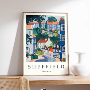 Sheffield Travel Poster: South Yorkshire, England Cityscape Art