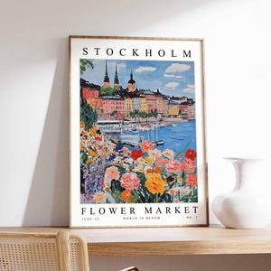 Stockholm Flower Market Poster, Stockholm Print, Swedish Floral Wall Art, Stockholm Floral Decor, Botanical Poster, Sweden Travel Art