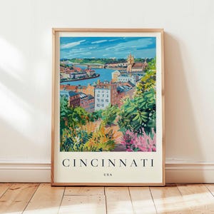 Pôster de Cincinnati, Impressão de Viagem de Ohio, Arte de Parede de Cidade dos EUA, Decoração de Horizonte, Presente de Viagem de Cincinnati, Impressão de Cidade do Centro-Oeste, Arte de Viagem de Ohio
