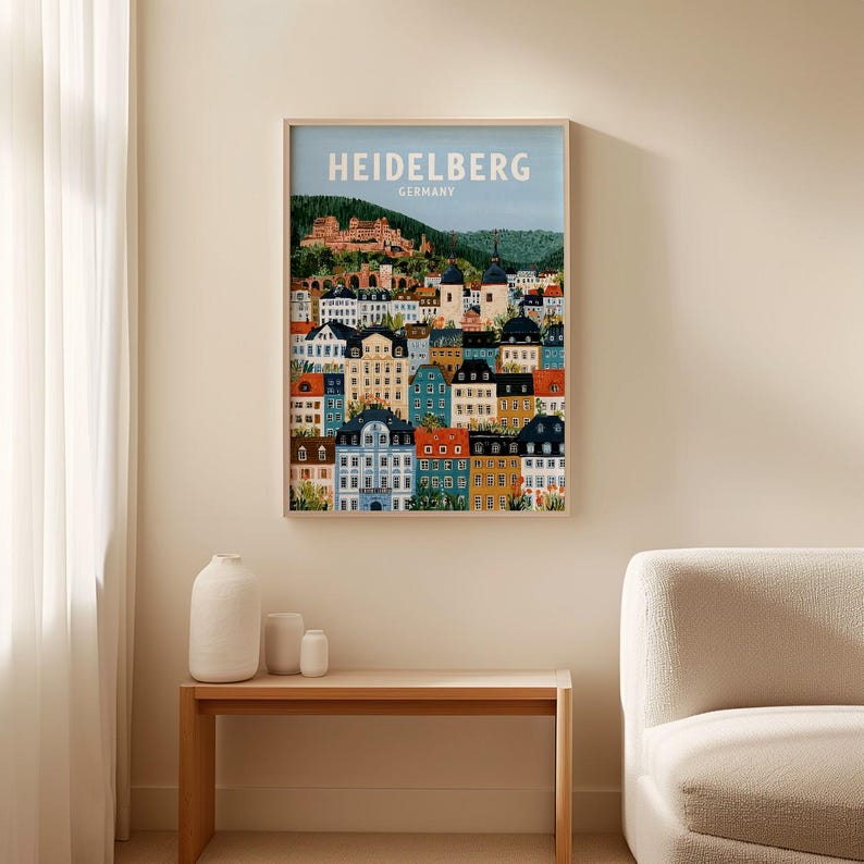 Heidelberg Print | Dense Vertical Cityscape Poster | German Travel Wall ...