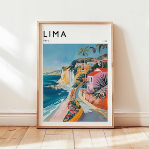 Lima Poster, Peru Travel Print, South America Wall Art, Colonial City Decor, Lima Travel Gift, Cityscape Print, Peru Travel Art