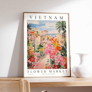 Vietnam Flower Market Poster, Vietnam Print, Vietnamese Floral Wall Art, Vietnam Floral Decor, Botanical Poster, Southeast Asia Travel Art