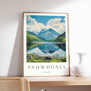 Pôster de Snowdonia, Impressão de viagem de Snowdonia, Pôster de viagem de Gales, Decoração galesa, Arte de viagem britânica, Impressão de campo, Arte de Snowdonia