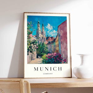 Munich Poster, Germany Travel Print, Marienplatz Print, Bavarian City Wall Decor, Cityscape View,  European Travel Gift, Munich Travel Art