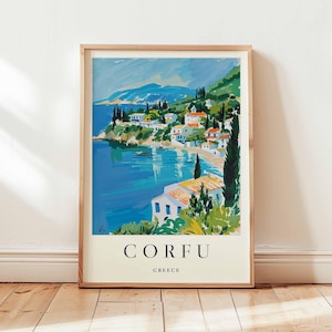 Corfu Poster, Greece Travel Print, Ionian Island Wall Art, Corfu Travel Decor, Mediterranean Travel Gift, Beach Poster, Greece Travel Art