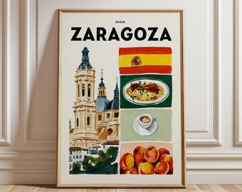 Zaragoza Travel Print | Spain Cityscape Wall Art | Spanish Culture Poster