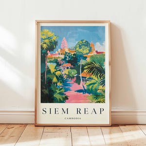 Siem Reap Poster, Cambodia Travel Print, Southeast Asia Wall Art, Angkor Wat Decor, Temple City Gift, Historic Print, Cambodia Travel Art