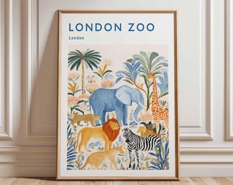 Póster de viaje del Zoológico de Londres: Arte de la fauna británica de estilo vintage