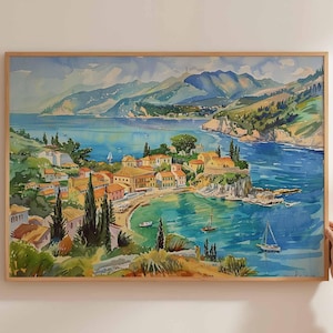 Corfu Poster, Greece Travel Print, Greek Island Wall Art, Ionian Sea Decor, Corfu Travel Art, Corfu Wall Art, Mediterranean Beach Print