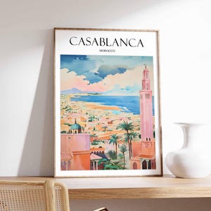 Affiche de Casablanca, affiche du Maroc, art mural de Casablanca, impression de voyage de Casablanca, impression de ville du Maroc, décor d'horizon de Casablanca