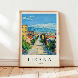 Tirana Poster, Albania Travel Print, Balkan Wall Art, Capital City Decor, European Travel Gift, Cityscape Print, Albania Travel Art