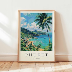 Phuket Poster, Thailand Travel Print, Island Wall Art, Tropical Beach Decor, Southeast Asia Travel Gift, Paradise Island Print