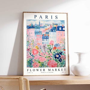 Paris Flower Market Poster, Paris Print, French Floral Wall Art, Paris Floral Decor, Botanical Poster, Europe Travel Print, Cityscape Art