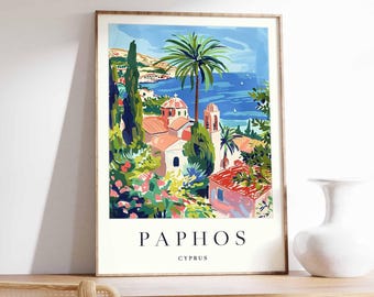 Cartaz de viagem de Pafos, Chipre: Arte costeira mediterrânea