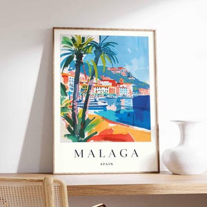 Affiche de Malaga, impression d'Espagne, art mural de Malaga, décor de carte de la ville de Malaga, affiche de Malaga minimaliste, impression d'horizon espagnol, art mural de voyage de Malaga