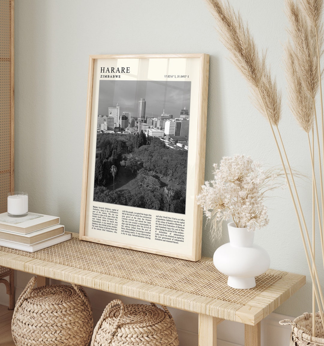 Harare Travel Poster, Harare Travel Print, Zimbabwe Travel Poster, Vintage Travel Art, Black and