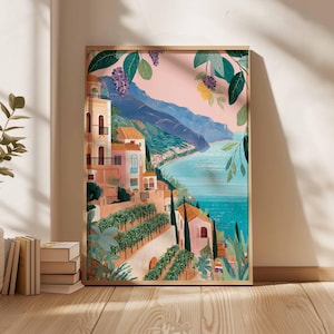 Amalfi Coast Poster, Italy Travel Print, Positano Wall Art, Coastal Home Decor, Mediterranean Art, Italian Landscape Gift