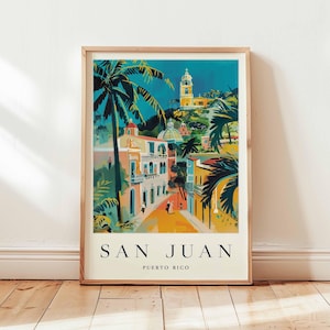 San Juan Poster, Puerto Rico Travel Print, Caribbean Wall Art, Old San Juan Decor, Island Travel Gift, Puerto Rico Travel Art