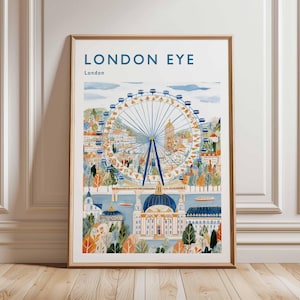 London Eye Poster, London Travel Poster, London Eye Wall Art, Thames River Print, UK Landmark Poster, London Skyline Decor