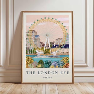 London Eye Poster, London Travel Poster, London Eye Wall Art, Thames River Print, UK Landmark Poster, London Skyline Decor