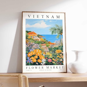 Vietnam Flower Market Poster, Vietnam Print, Vietnamese Floral Wall Art, Vietnam Floral Decor, Botanical Poster, Southeast Asia Travel Art
