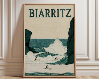 Biarritz Surf Poster | Coastal Wave Print | Seaside Wall Art
