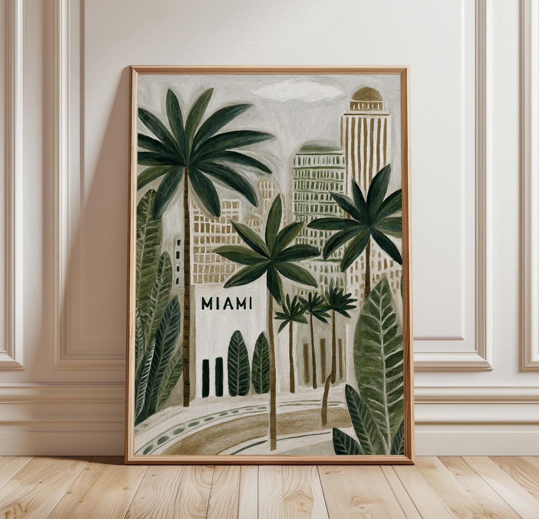 Miami Tree Posters Examples Miami Palm Skyline Poster | Tropical Cityscape Illustration | Florida ...