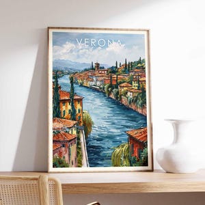 Verona Poster, Italy Print, Verona Wall Art, Romeo and Juliet Poster, Italian City Print, Europe Travel Poster, Verona Skyline
