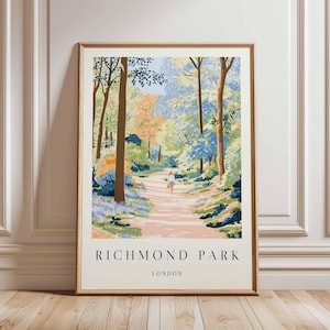 Richmond Park Poster, London Travel Poster, Richmond Wall Art, Deer Park Print, UK Nature Poster, British Landscape Art, London Park Decor