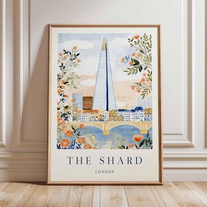 Shard Poster, London Travel Poster, Shard Wall Art, London Skyline Print, UK Landmark Poster, British Architecture Art, Modern London Decor