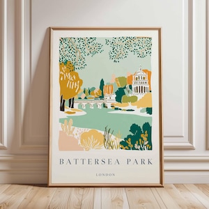 Battersea Park Poster, London Travel Poster, Battersea Wall Art, Thames Riverside Print, UK Park Poster, London Decor Print