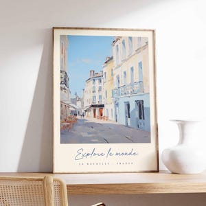 Póster de La Rochelle, impresión de viaje a Francia, impresión de ciudad portuaria, decoración de pueblo costero, arte con vista al mar, póster de ciudad marítima, regalo de viaje a Francia