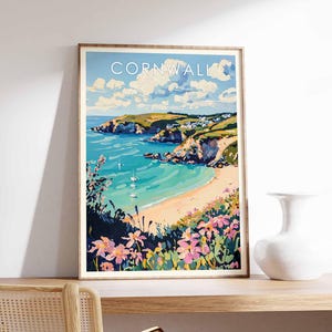 Poster della Cornovaglia, stampa della Cornovaglia, arte murale della Cornovaglia, poster di viaggio della Cornovaglia nel Regno Unito, stampa costiera della Cornovaglia, stampa della spiaggia della Cornovaglia, decorazioni della Cornovaglia