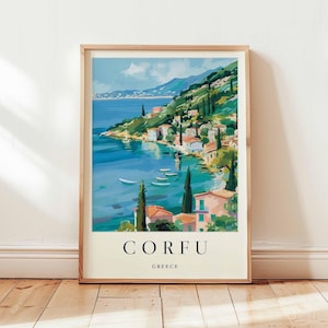 Corfu Poster, Greece Travel Print, Ionian Island Wall Art, Corfu Travel Decor, Mediterranean Travel Gift, Beach Poster, Greece Travel Art