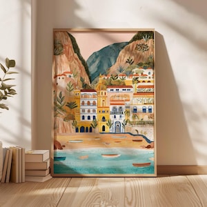 Amalfi Coast Poster, Italy Travel Print, Positano Wall Art, Coastal Home Decor, Mediterranean Art, Italian Landscape Gift