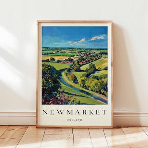 Newmarket Poster, England Travel Print, Suffolk Wall Art, Horse Racing Decor, British Travel Gift, Historic Town Print, England Travel Art