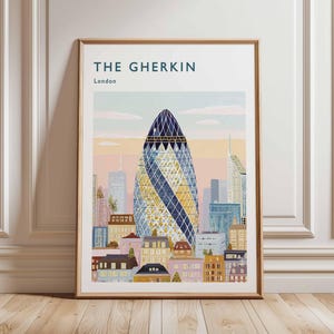 Gherkin Building Poster, London Travel Poster, Gherkin Wall Art, 30 St Mary Axe Print, UK Landmark Poster, British Art, London Skyline Decor