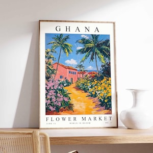 Ghana Blumenmarkt Poster, Ghana Druck, Ghanaische Blumenwandkunst, Ghana Blumendekor, Botanisches Plakat, Afrika Reisekunst