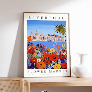 Liverpool Flower Market Poster, Liverpool Print, English Floral Wall Art, Liverpool Floral Decor, Botanical Poster, England Travel Print