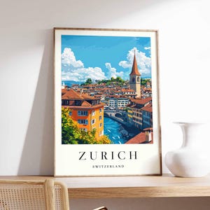 Zurich Poster, Switzerland Travel Print, Lake Zurich Art Print, Old Town Skyline Wall Art, Swiss Alps View Poster,  Switzerland Travel Gift