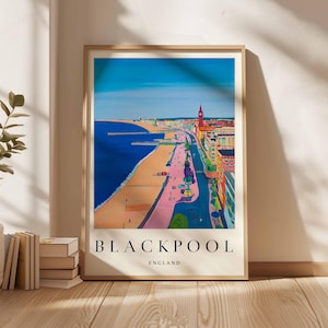 Blackpool Poster, England Travel Print, Lancashire Wall Art, Blackpool Seaside Decor, UK Beach Gift Art, Blackpool Tower Print, UK Poster
