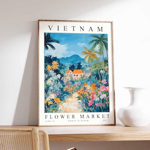 Vietnam Flower Market Poster, Vietnam Print, Vietnamese Floral Wall Art, Vietnam Floral Decor, Botanical Poster, Southeast Asia Travel Art