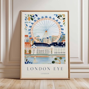 London Eye Poster, London Travel Poster, London Eye Wall Art, Thames River Print, UK Landmark Poster, London Skyline Decor